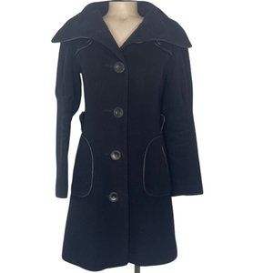 MACKAGE Women's Black Wool Cashmere Blend Collard Button Front Long Pea Coat S